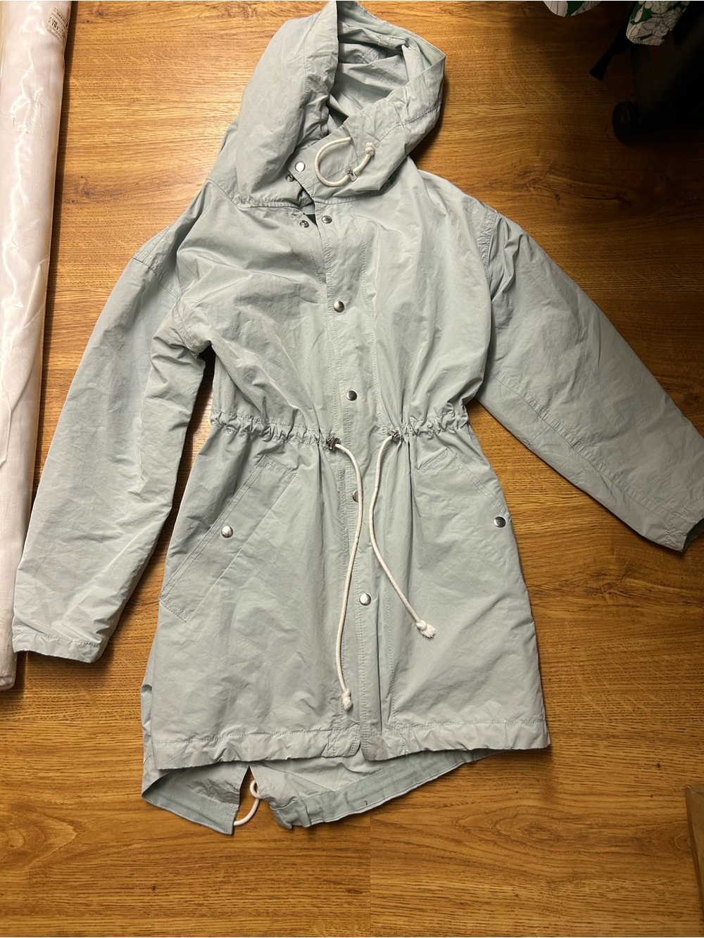 J. Crew Light Sage Drawstring Hooded Trench Coat